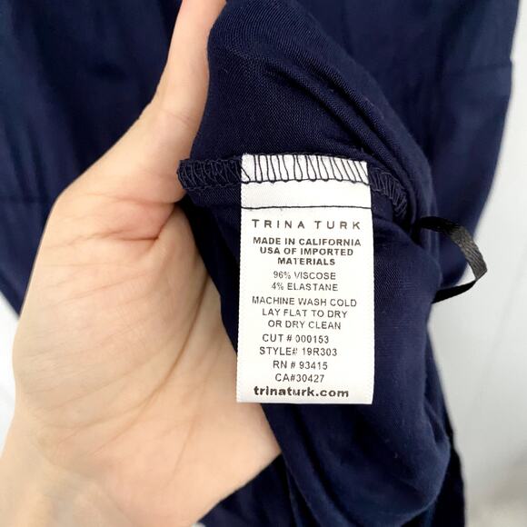 Trina Turk Indigo Blue Bird of Paradise Knit Tassels Party Blouson Dress S - Picture 3 of 10